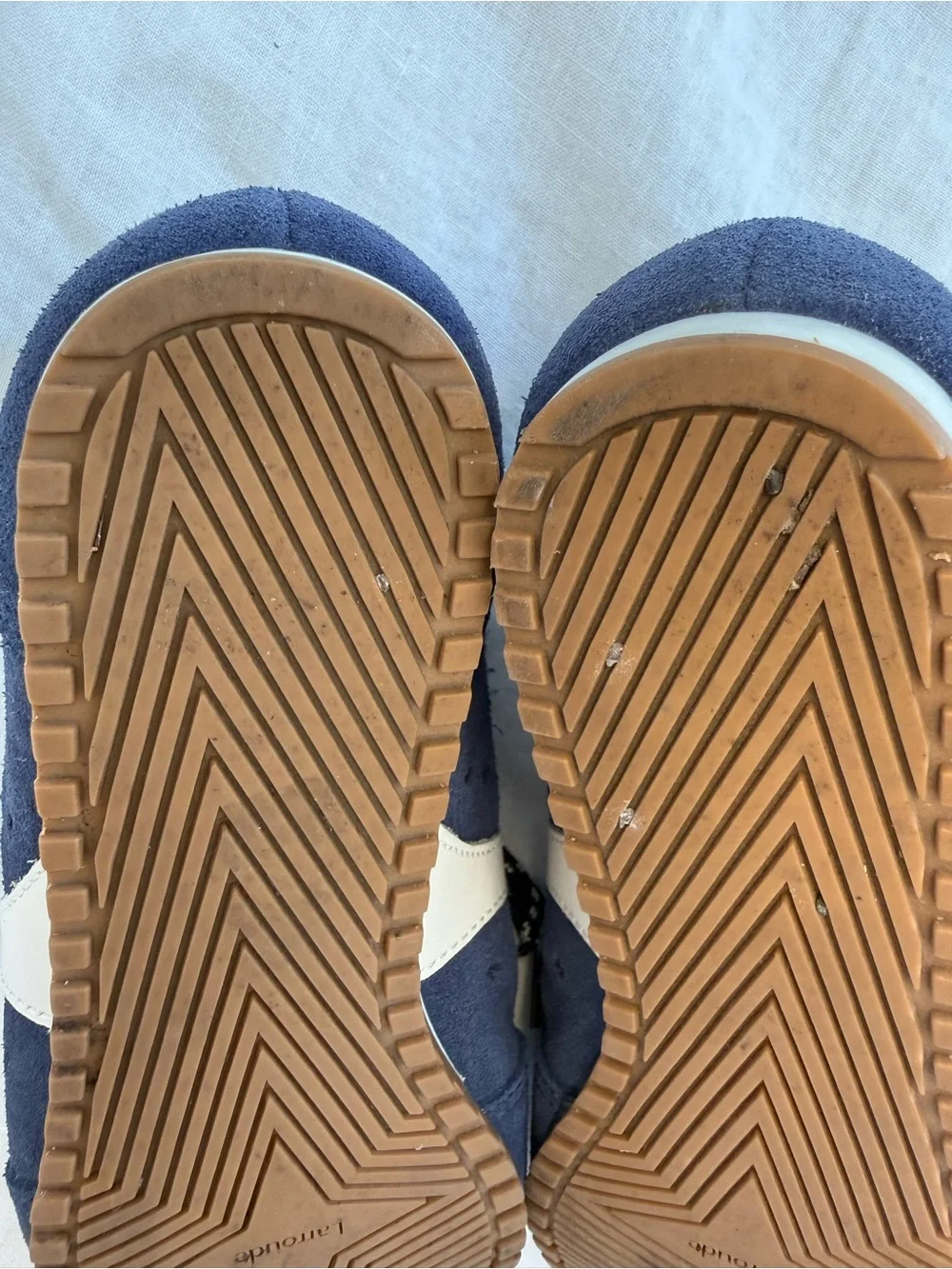 Larroude Stella Sneaker In Navy Suede and Ivory Leather